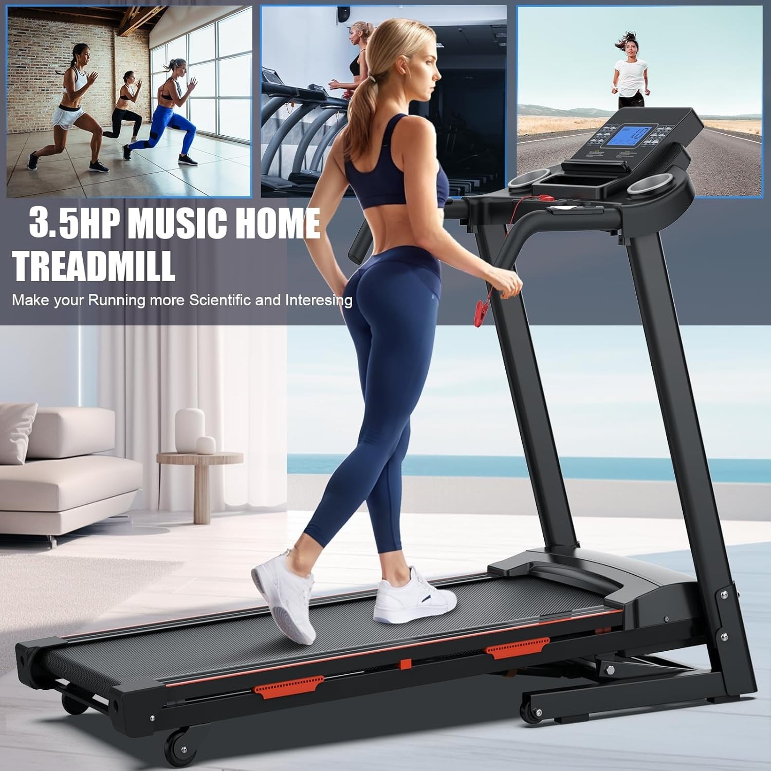 3.5HP Foldable Treadmill for Home w/ 15% Auto Incline 8.5MPH 400LBS Capacity APP