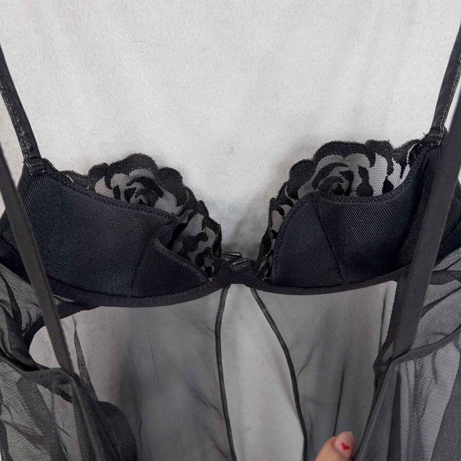 Victorias Secret Babydoll Gown Womens 34B Black Mesh Floral Lace Intimates