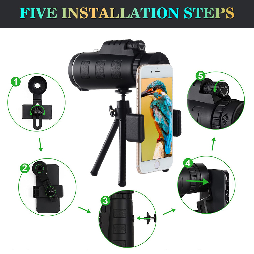 80x100 Zoom Day/Low Night Vision HD Monocular Starscope Monocular Telescope