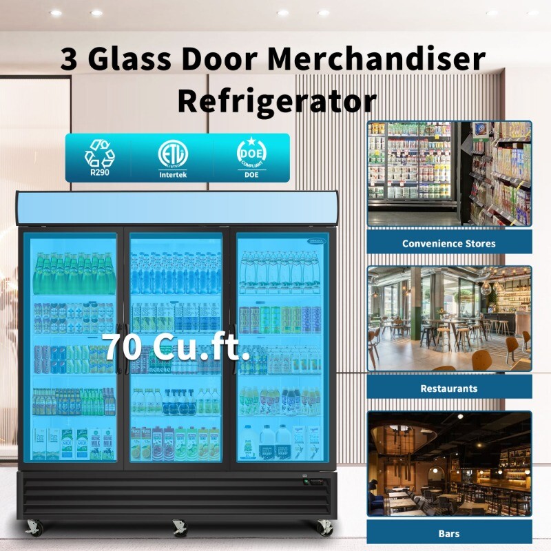 Merchandiser Refrigerator 70 Cu.ft Swing Door Commercial Display Refrigerators