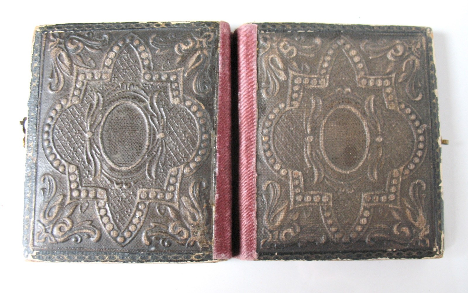 Antique Civil War Double Photograph Photo in Hinged Book Frame Man and Lady