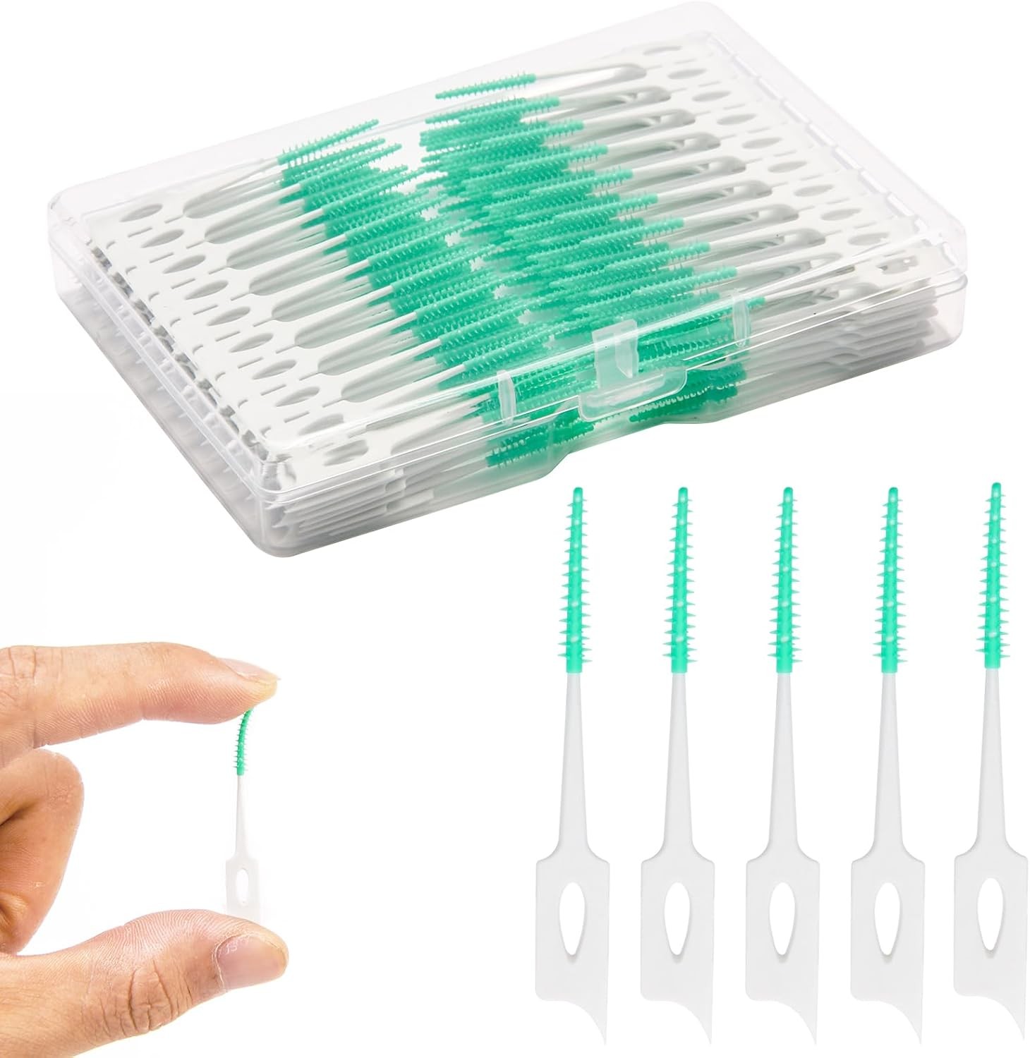 Dental Floss Picks, 200 Count, Soft Rubber Brush Head, Interdental Brushes