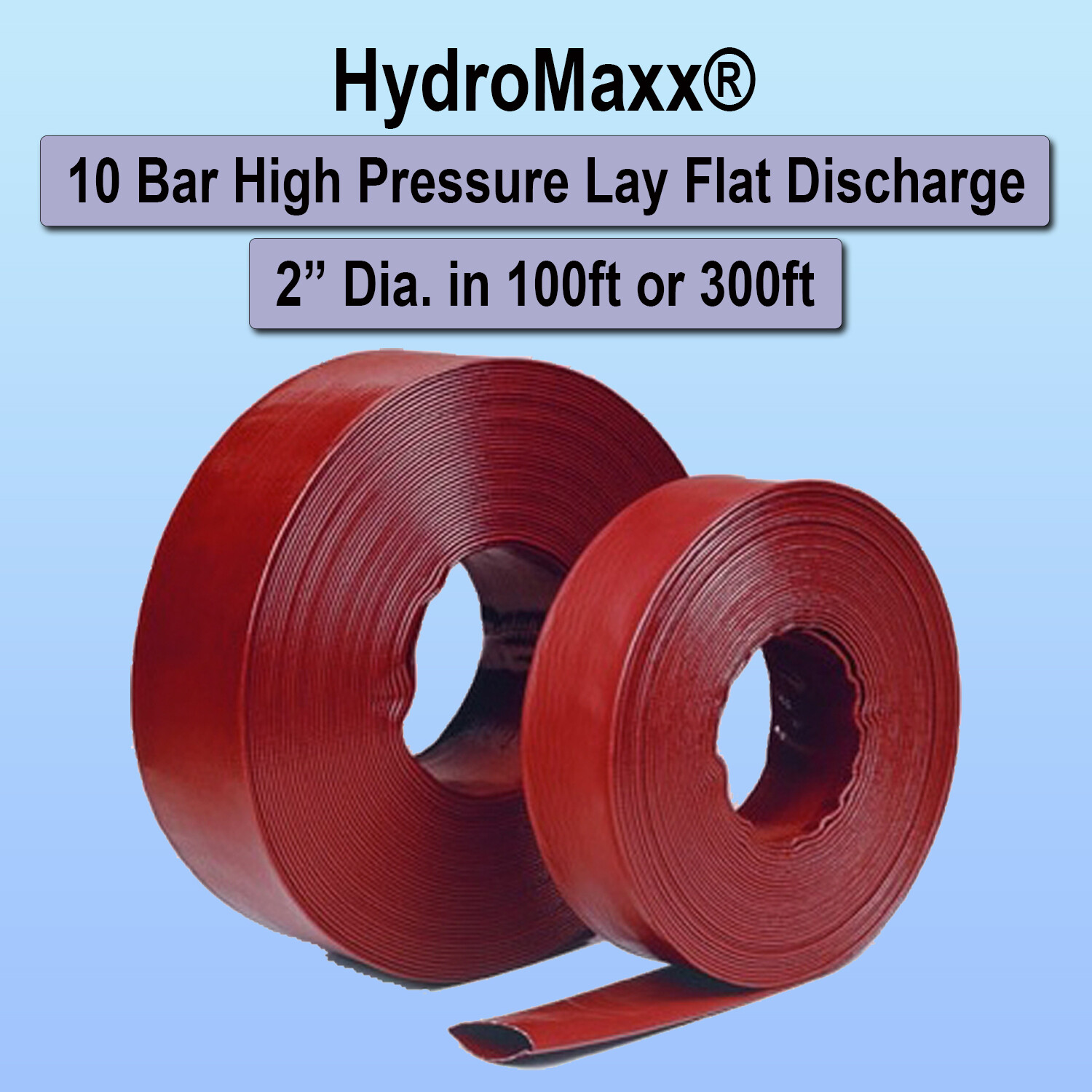 2" High Pressure - Heavy Duty PVC Lay Flat Discharge Hose 100' & 300' Lengths