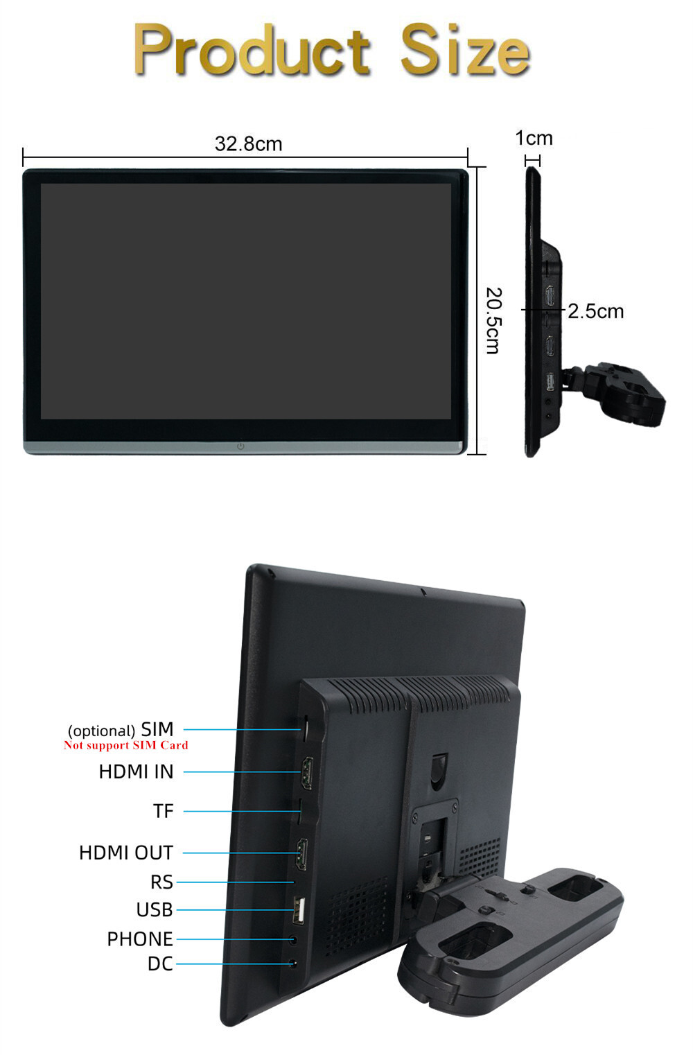 13.3''Car Rear Headrest TV Monitor 4+64GB WIFI Bluetooth Rotatable Screen Player