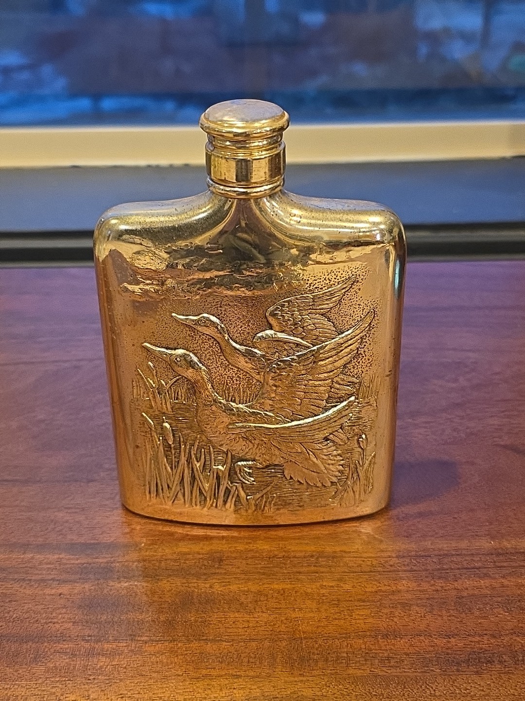 Godinger Sliver Plate Flask Repousse Geese 1985 In Great Condition