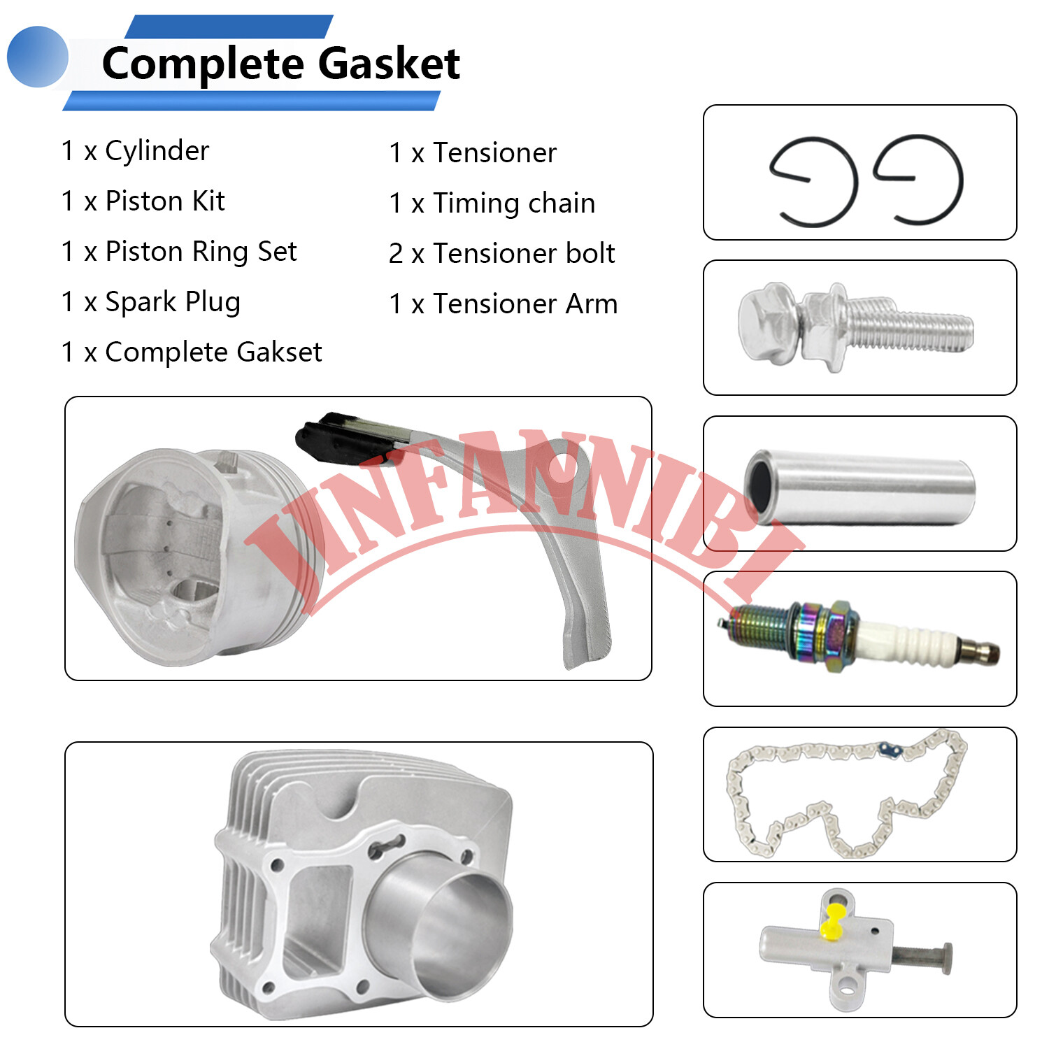 Cylinder Piston Ring Tensioner Gasket Top End Rebuild Kit for Honda Recon 250