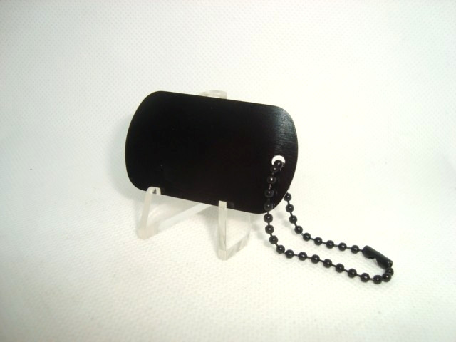 #1 Military Style Flat Edge Dog Tag Dark BLACK  Aluminum + 4 1/2"in. Black Chain