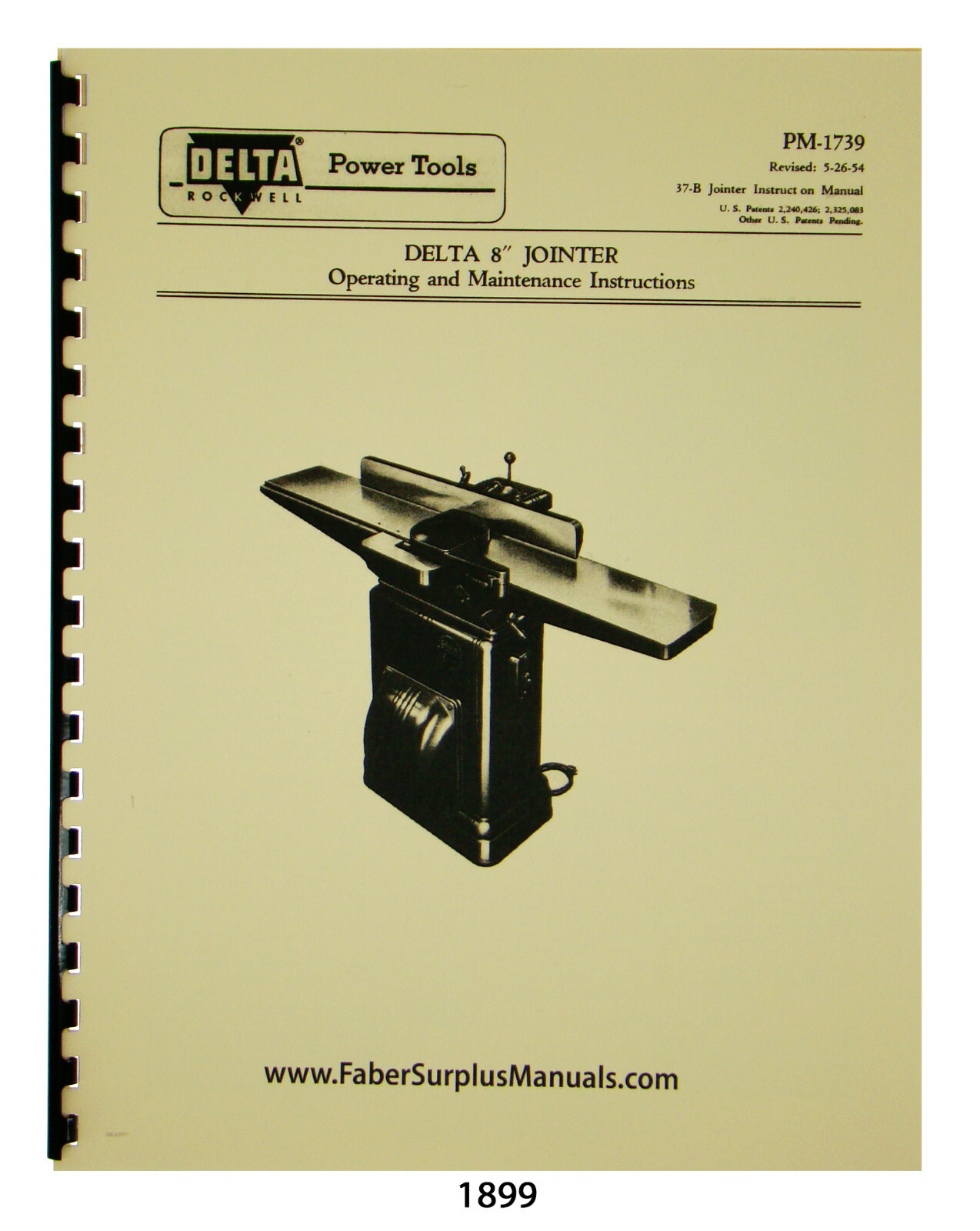 Delta 8" Jointer Older Style Instruction & Parts List Manual See Descript. #1899