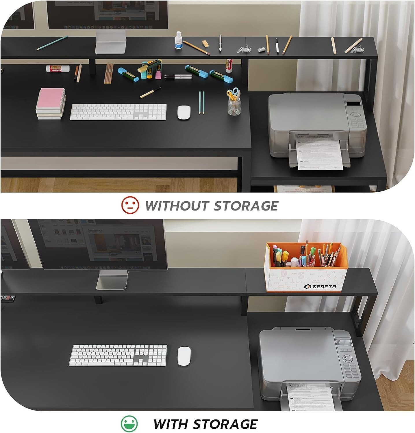 L Shaped Computer Desk with Led Lights 66" Home Office Desk with Power Outlet