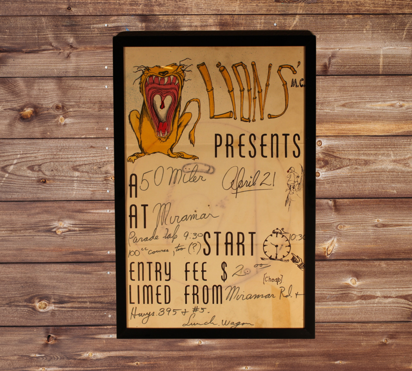 1966 Motorcycle Lions MC TT Racing Framed Poster Rare 1-of-Kind 50-Mile Sign Art