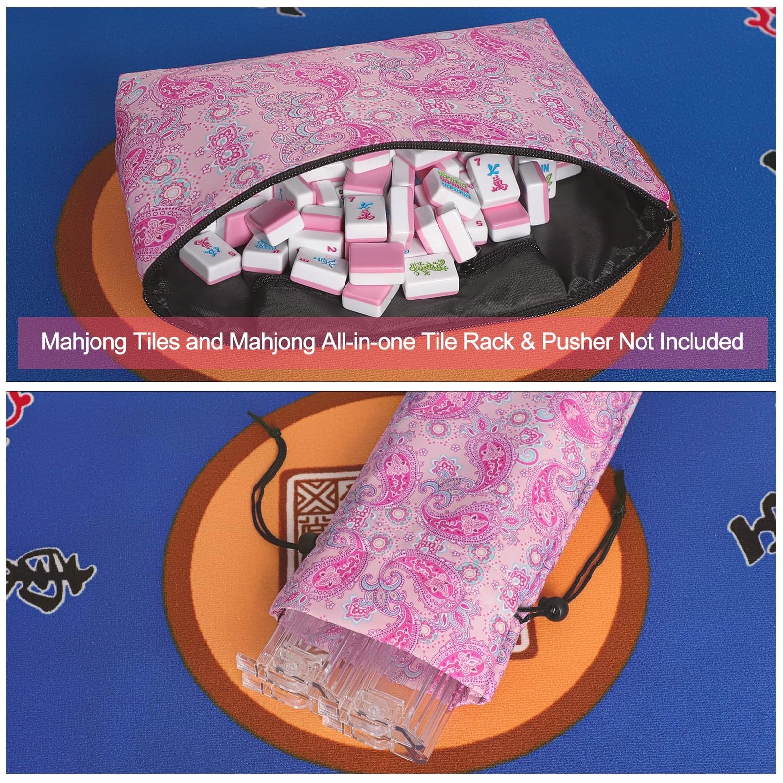 Empty Mahjong Bag,Thickened Pink Printed American Mahjong Game Set, Tiles Bag...