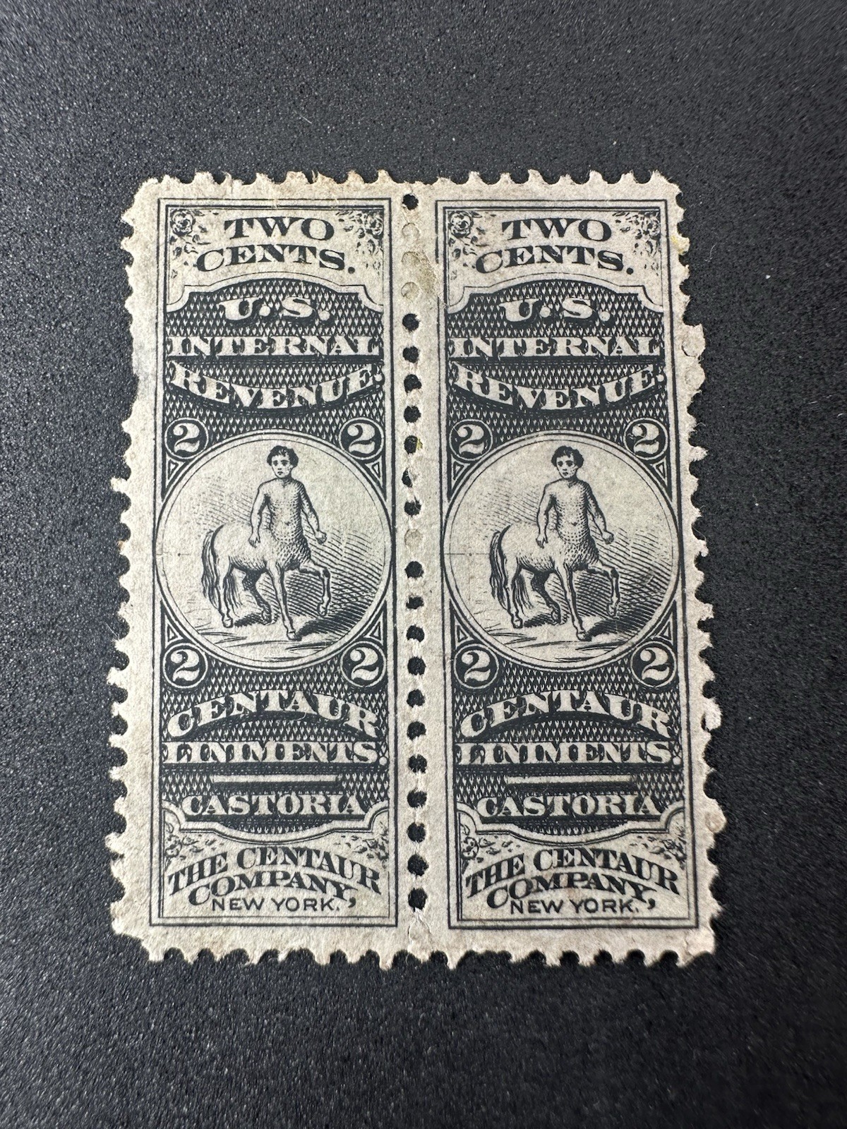 1878 RS51 Mint Pair Centaur Private Die Medicine Stamp Block