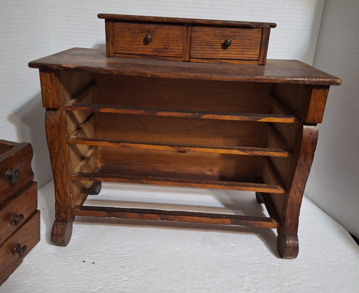 Antique Chest Bureau Salesman Sample 4 Drawers 2 Glove Boxes 13.5x13x6.5 Wooden