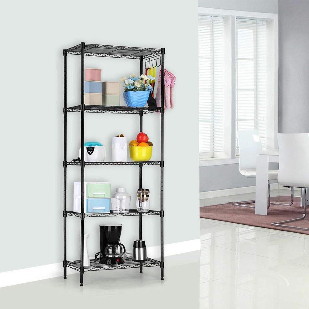 5 Tier Assembled Wire Shelving Rack Adjustable Shelf Storage Unit Bookshelf