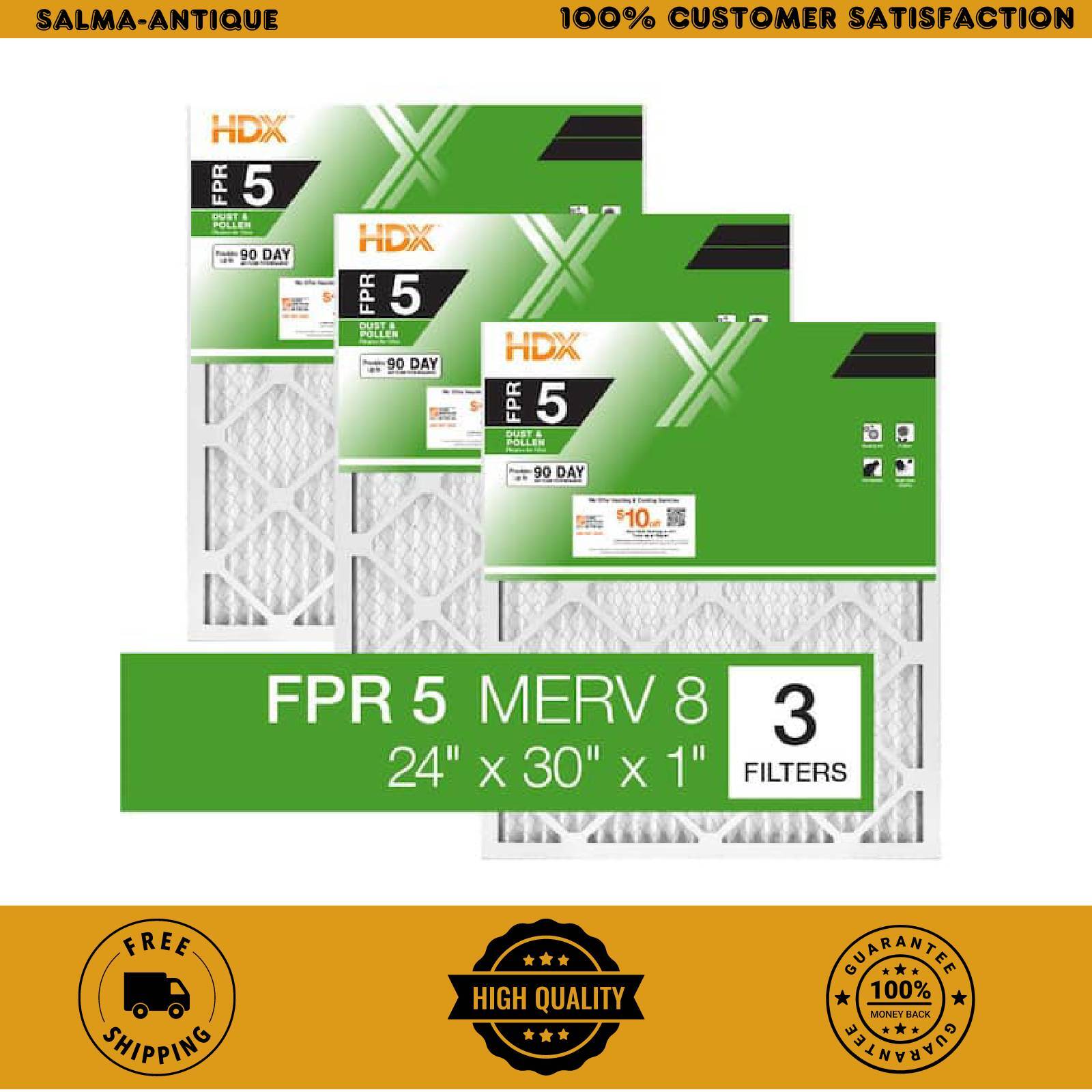 24 x 30 x 1 Standard Pleated Air Filter FPR 5 Air Filters Replacement 3-Pack