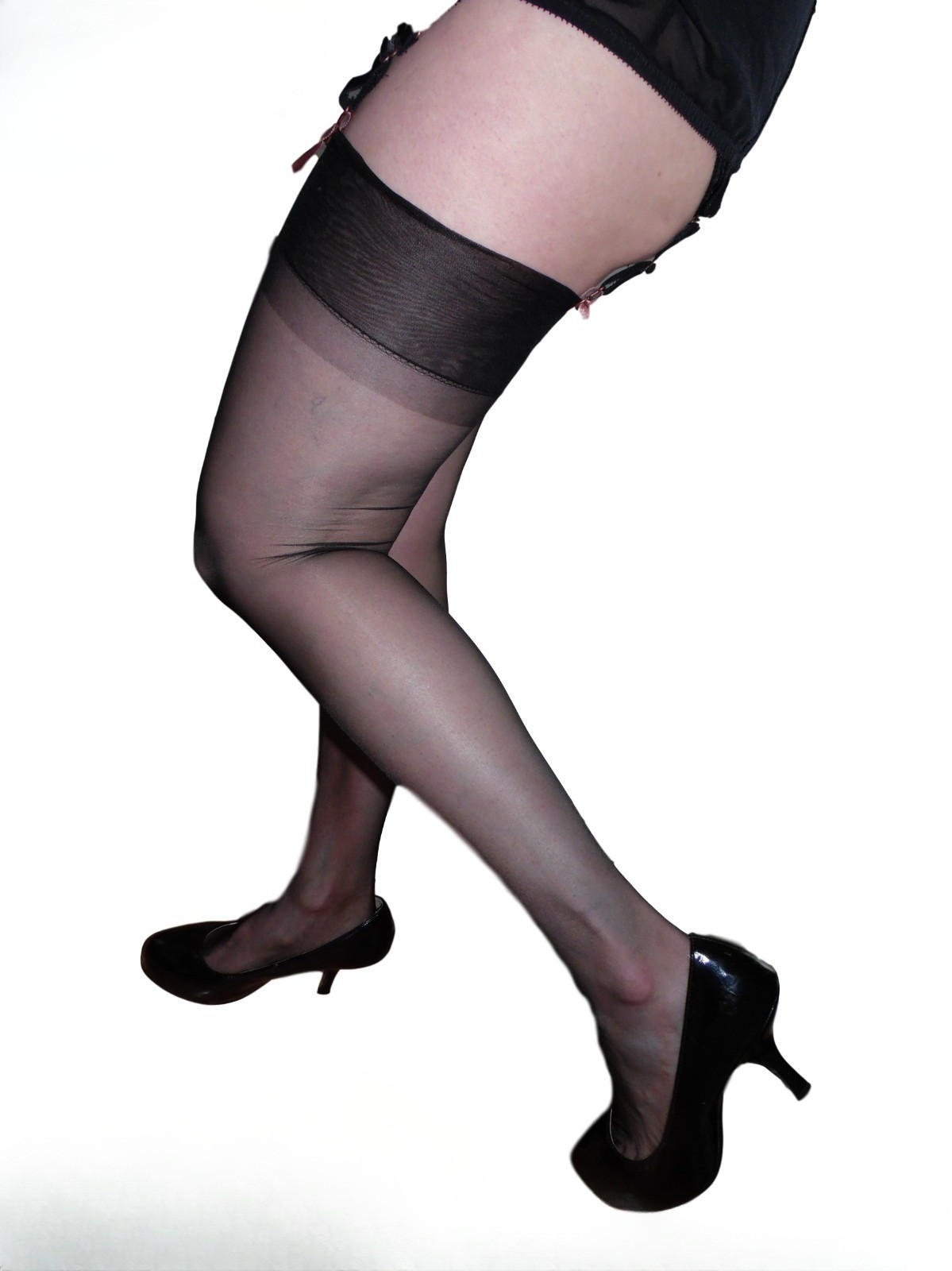 Fully Fashioned Stockings 100% NYLON Non Stretch Seamless BLACK 5 Den Medium