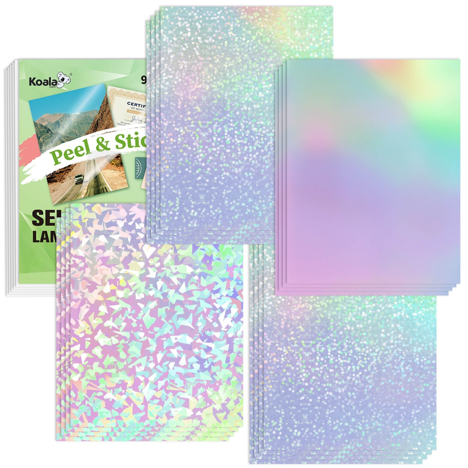 75 PK Self-Adhesive Laminating Sheets Clear Holographic Sticker No Machine Need
