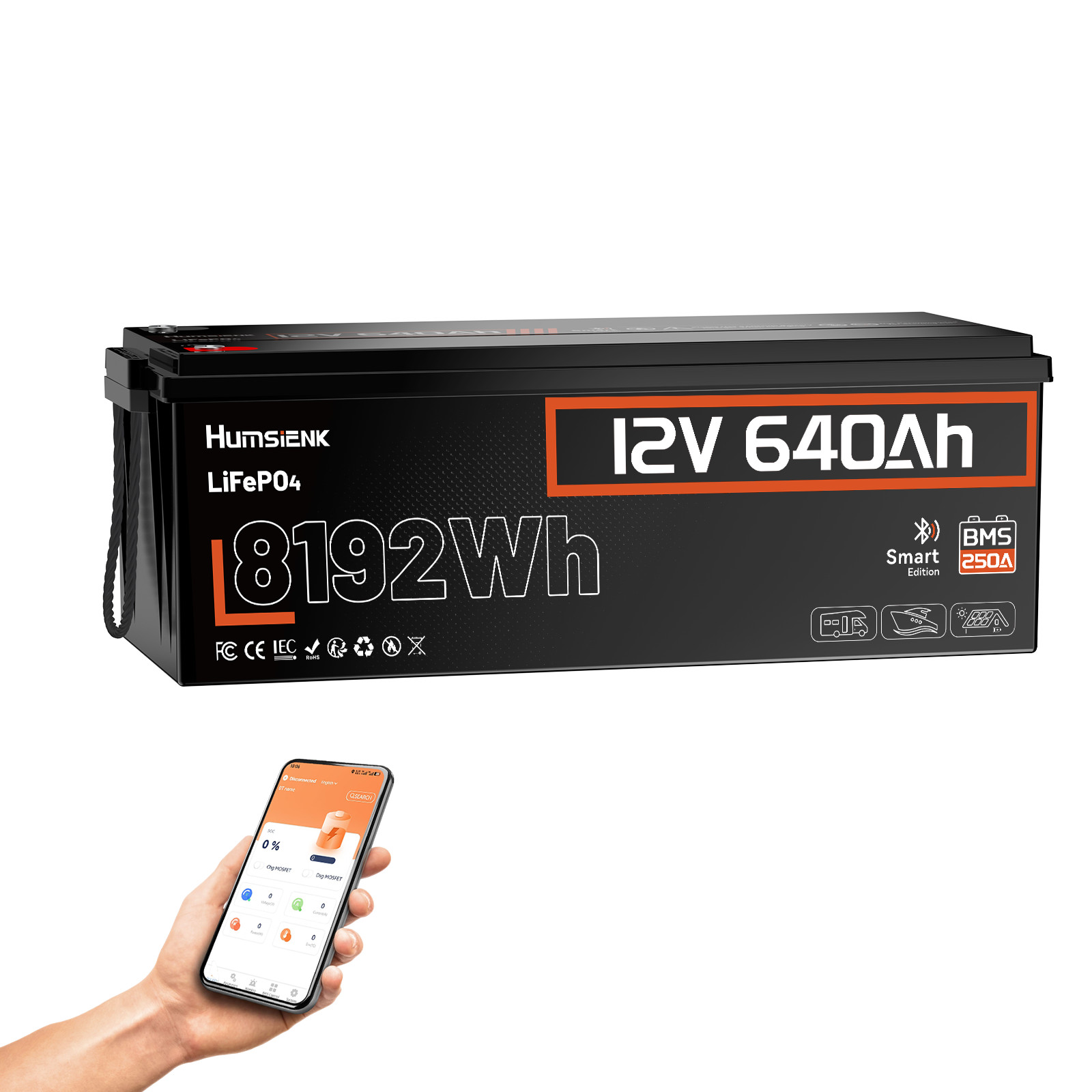 8192Wh 12V 640Ah LiFePO4 Lithium Battery 250A BMS Bluetooth Smart Solar Off-Grid