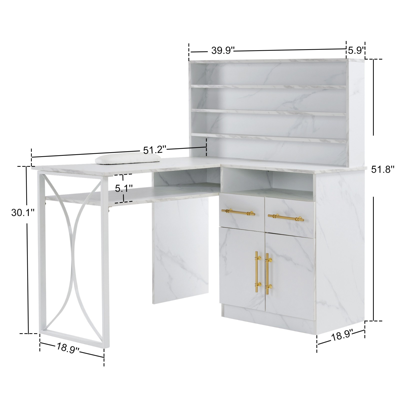 L-shaped Nail Desk for Storage, Versatile Manicure Table with Drawers & Cabinets