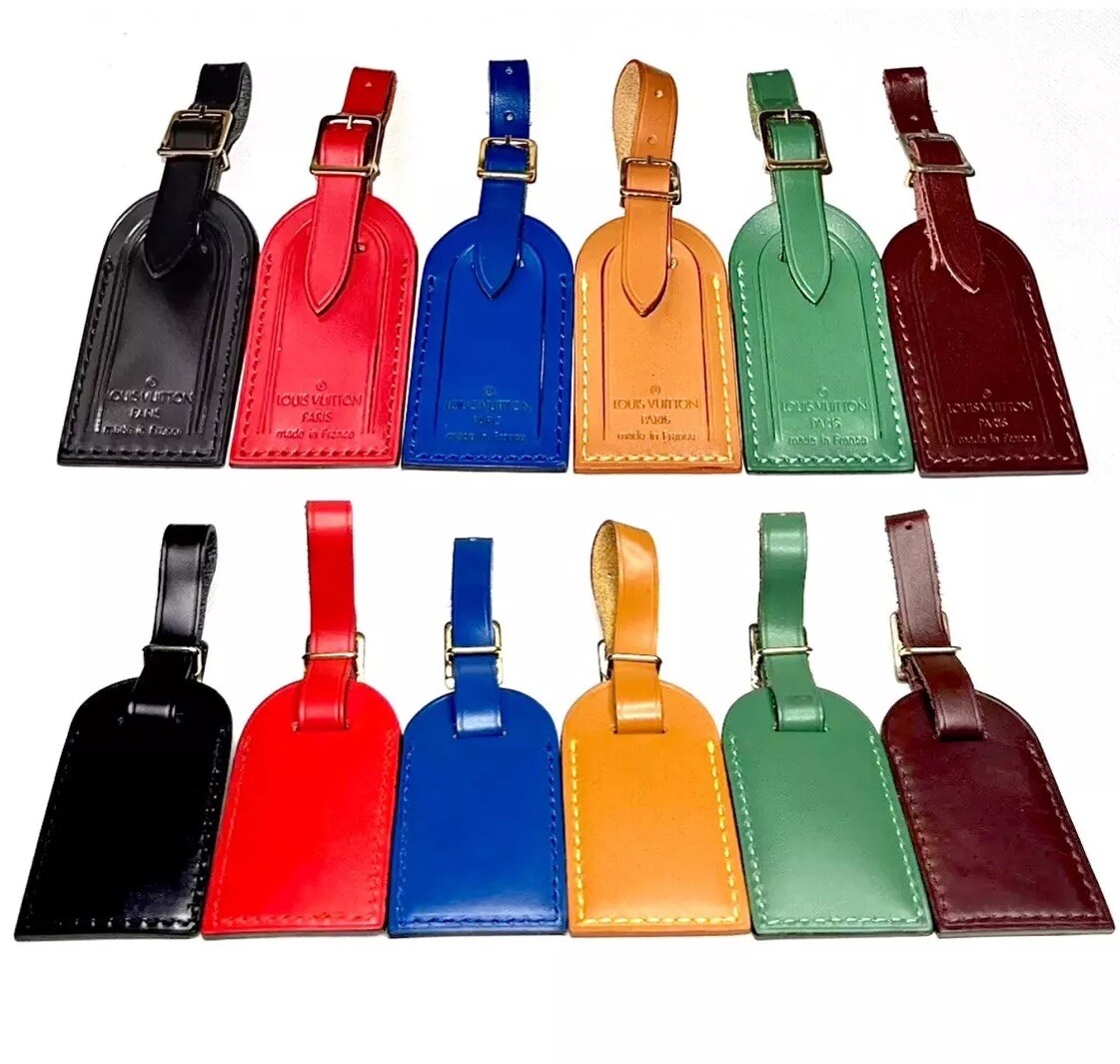 Louis Vuitton ID Name Tag Black Leather Silver tone Hardware Small