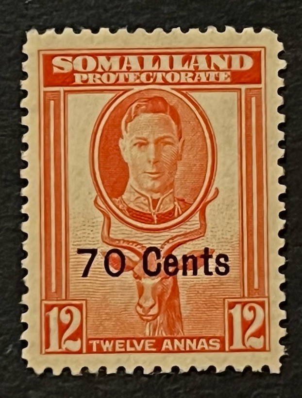 Travelstamps: 1942 Somaliland Stamps Sc #122 Sg 111 - 70c on 12 Annas KGVI MOGH