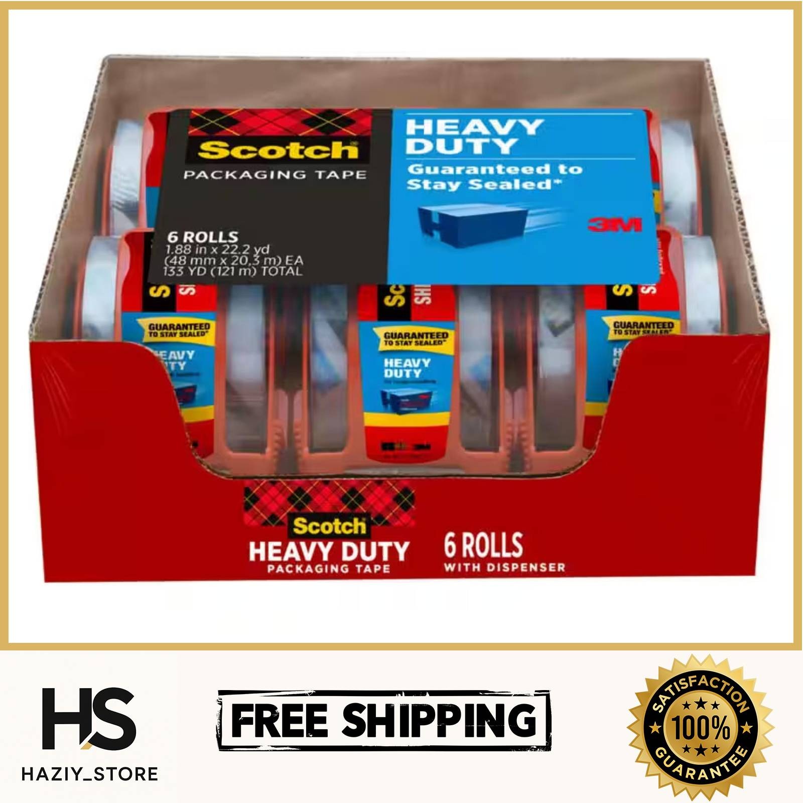 1.88 in. x 66.7 ft. Heavy Duty Shipping Packaging Tape (6-Pack with Dispenser)