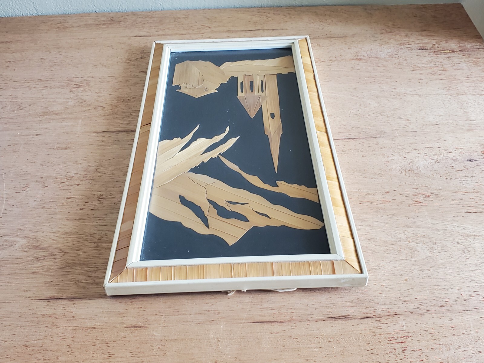 Mountain Scene Church Wall Art Hanging Decor Unsure Unusual Vintage Bamboo Inlay