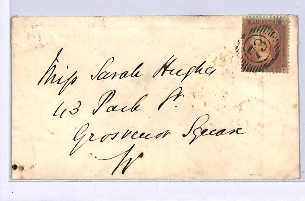 GB QV SG.32 Cover 1d Brown-Rose Cornhill 1857 London *73* District Numeral XB63