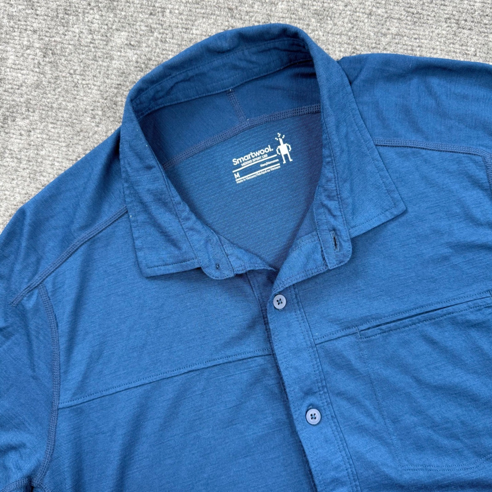 Smartwool Merino Sport 150 Short Sleeve Button Down Shirt Size Medium Blue Men's