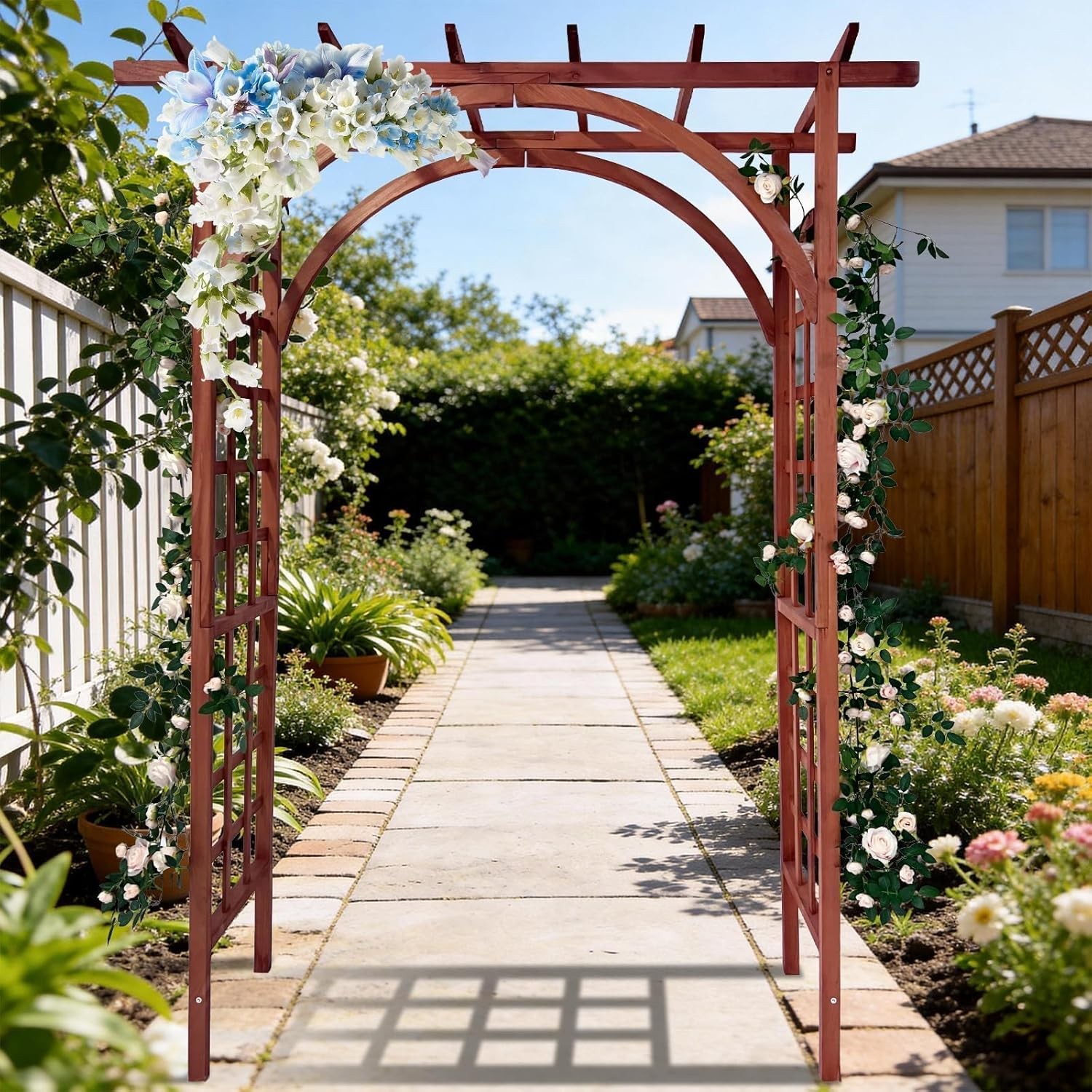 7 Ft Outdoor Wooden Arbor Arch Pergola Trellis Flat Arched Top Garden Yard Decor
