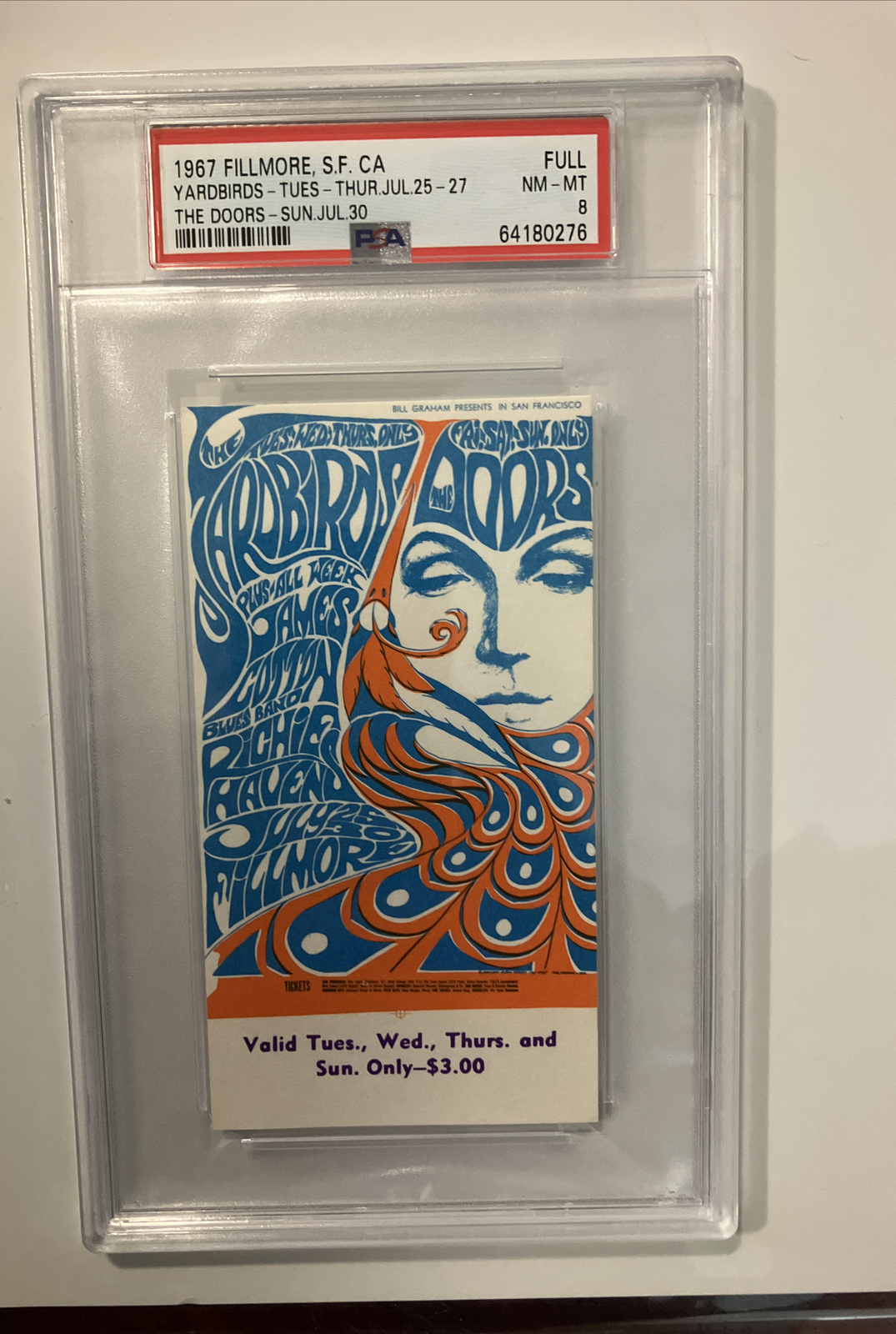 1967 the doors yardbird ticket psa full 8 nm filmore