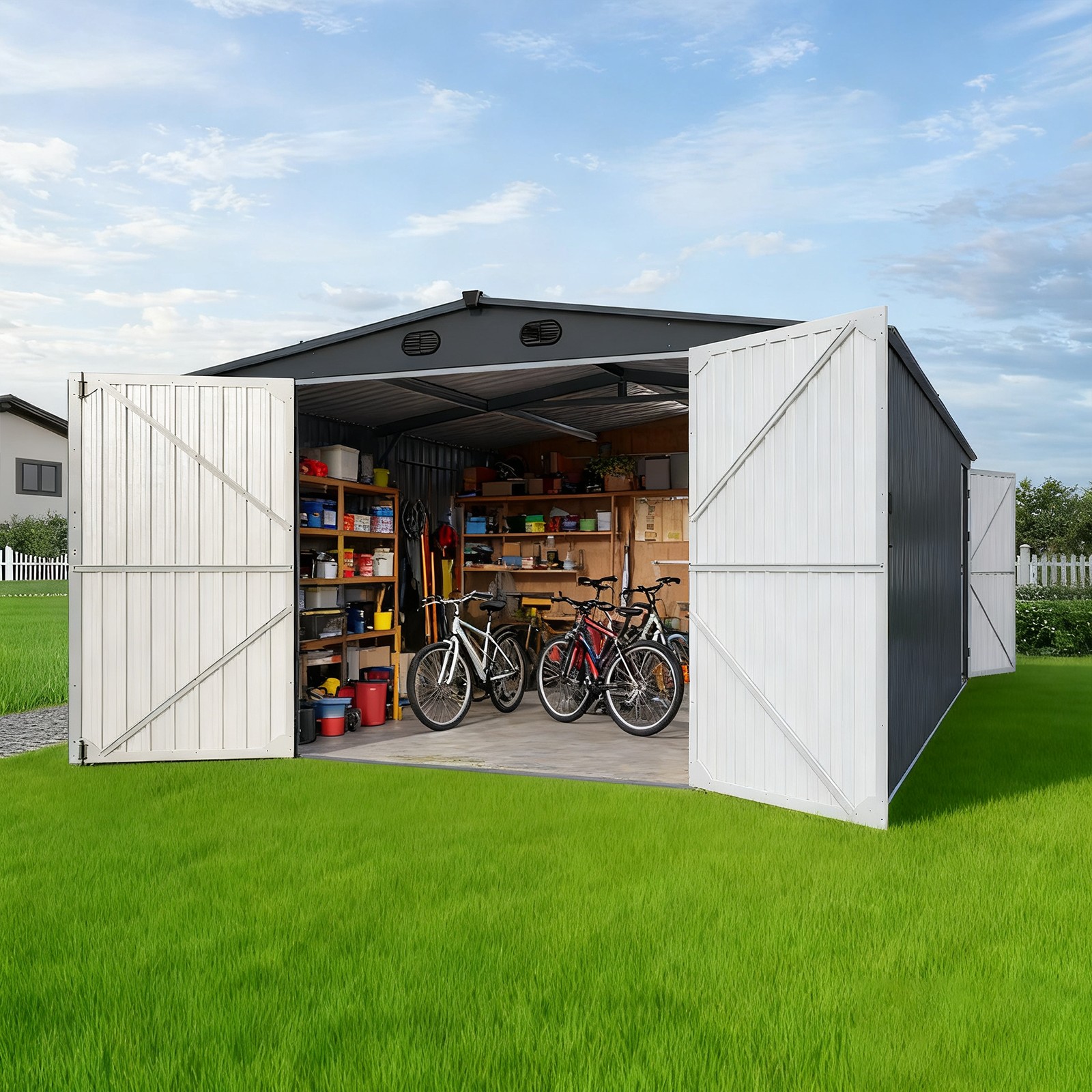 13x20FT Galvanized Metal Outdoor Storage Shed Livestock Garage Free shipping