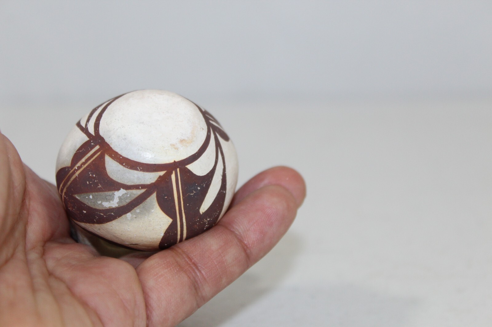 Vintage Acoma Pottery Small Basket Bowl 2.5" Tall Unsigned White & Brown