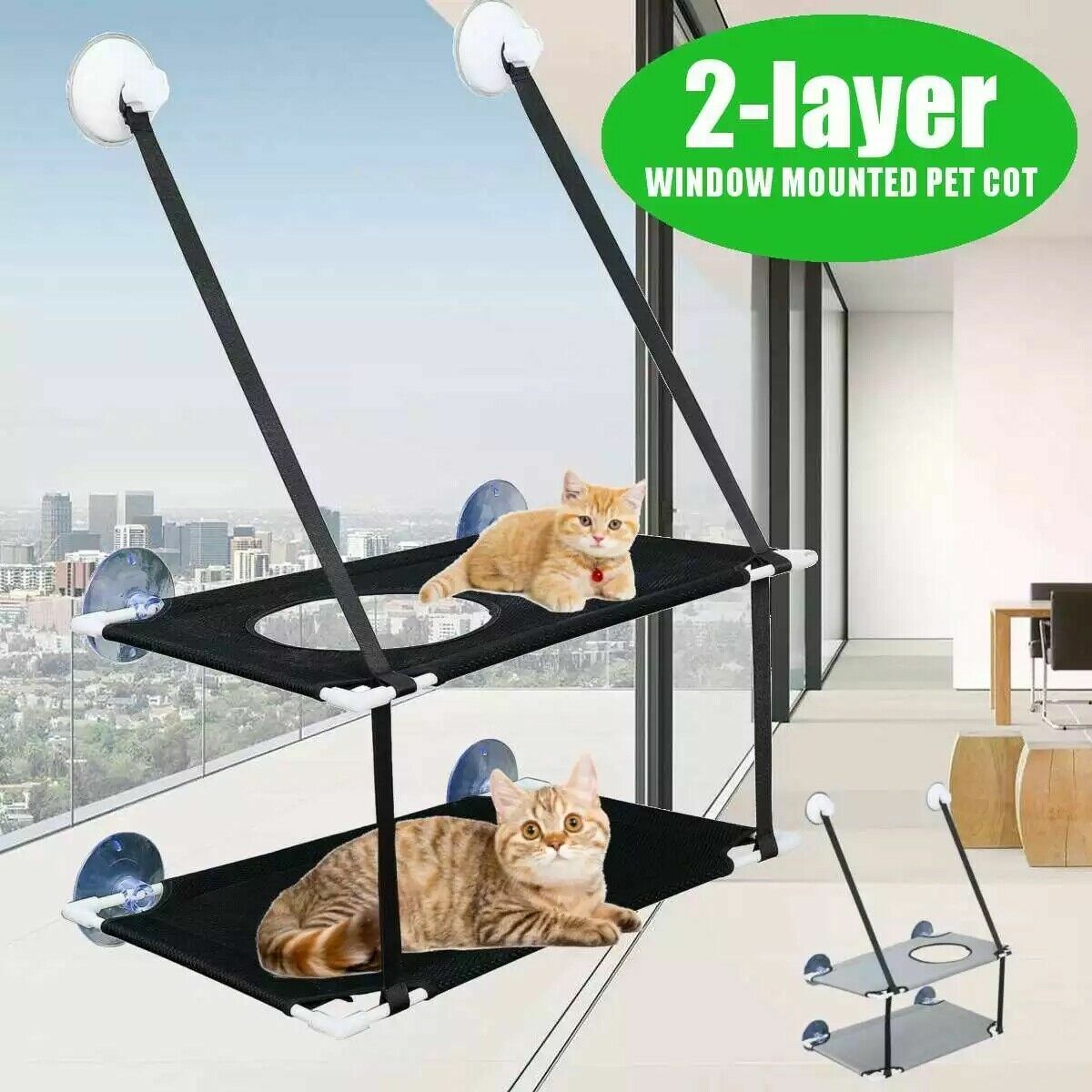 Cat Window Perch 2 Layer Cat Window Hammock Sleeping Hanging Beds Mount Stack