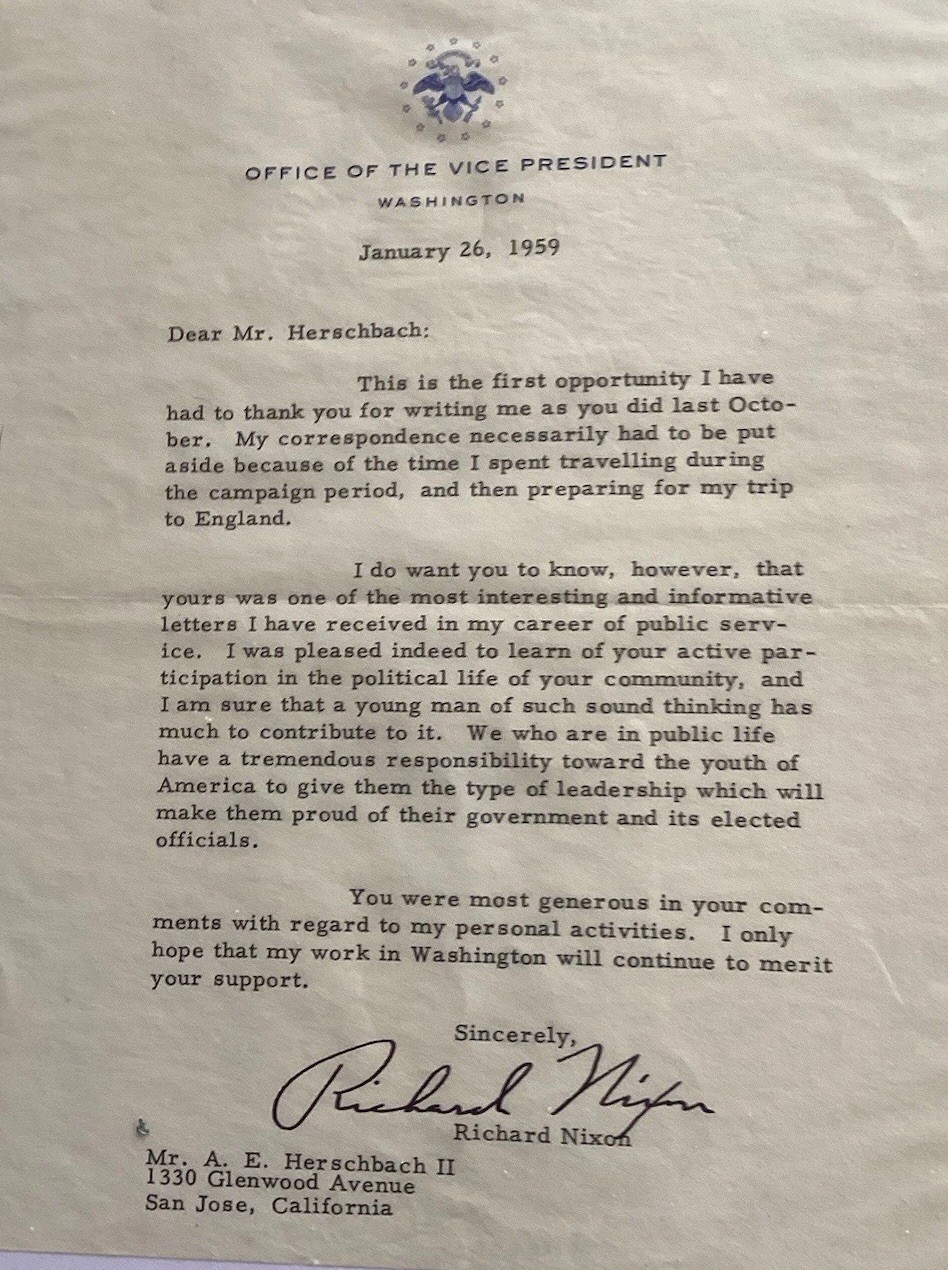 Vice President Richard Nixon Letter’s From South Bay Area California PAST!