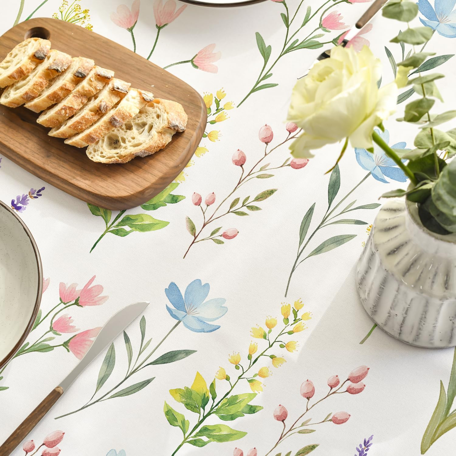 Spring Tablecloth 60×84 Inch Rectangular, Wildflowers Floral Herbs Elegant Washa