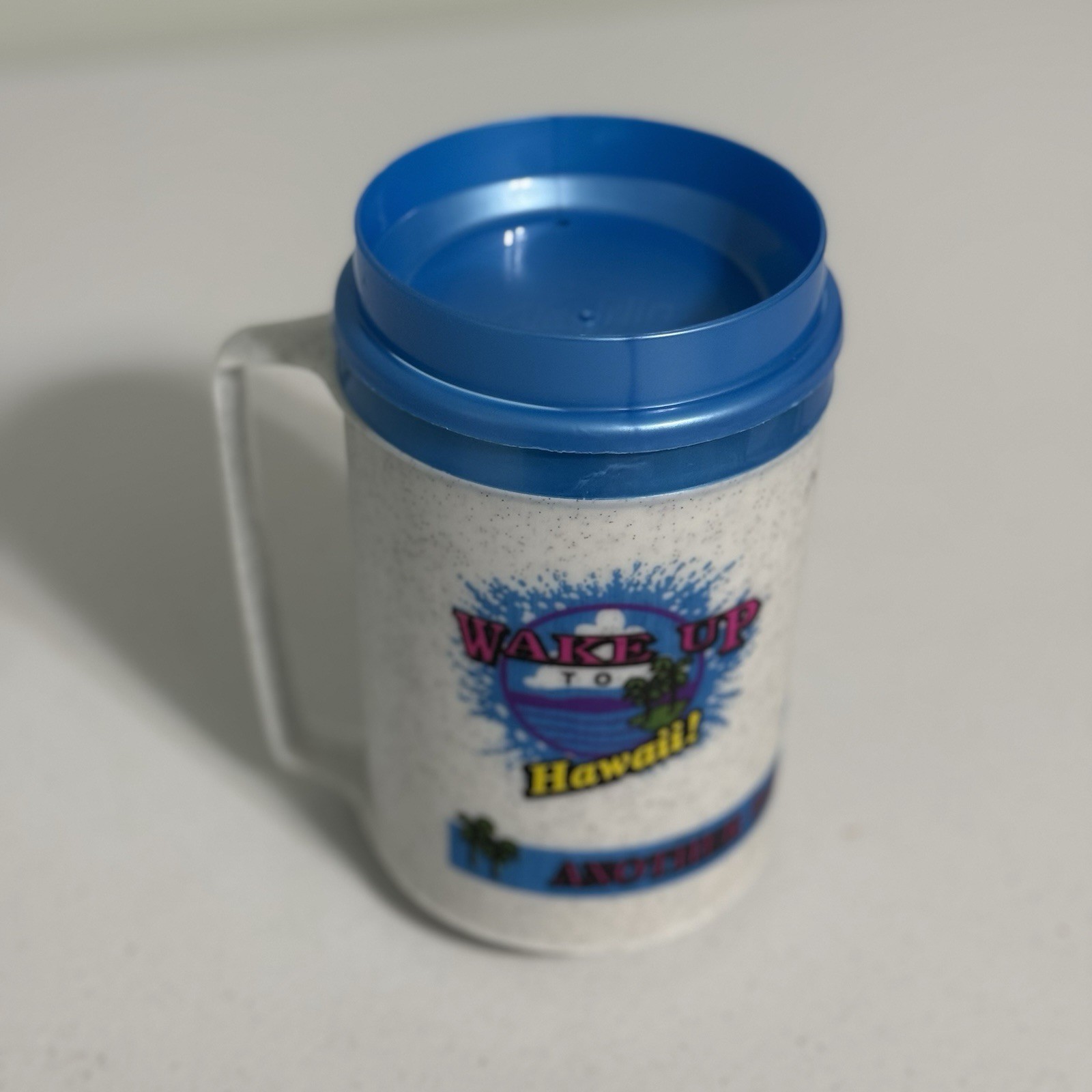 TWO Vintage Fountain Drinks Splash Into Hawaii Aladdin Travel Mugs Cups W/Lids