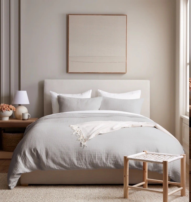 NWOT Quince Organic Cotton Airy Gauze Duvet Cover Set King Light Grey Open Box