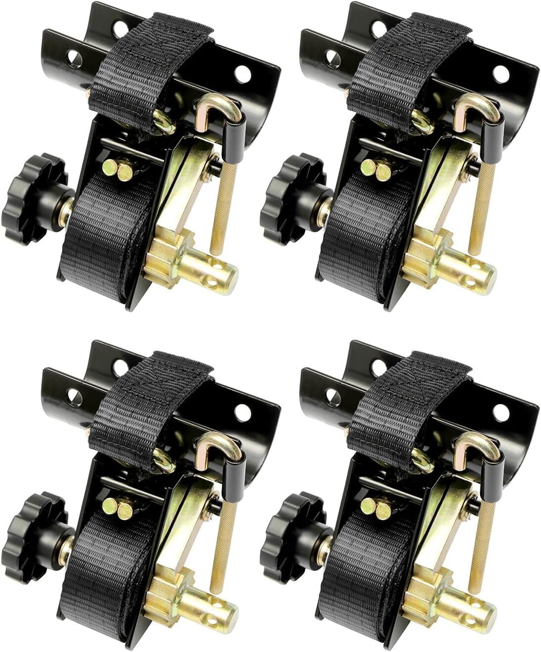 4x Ladder Rack Ratchet Straps w/ J-Hook 1.5"x7.5" Black Retractable Ratchet Tie
