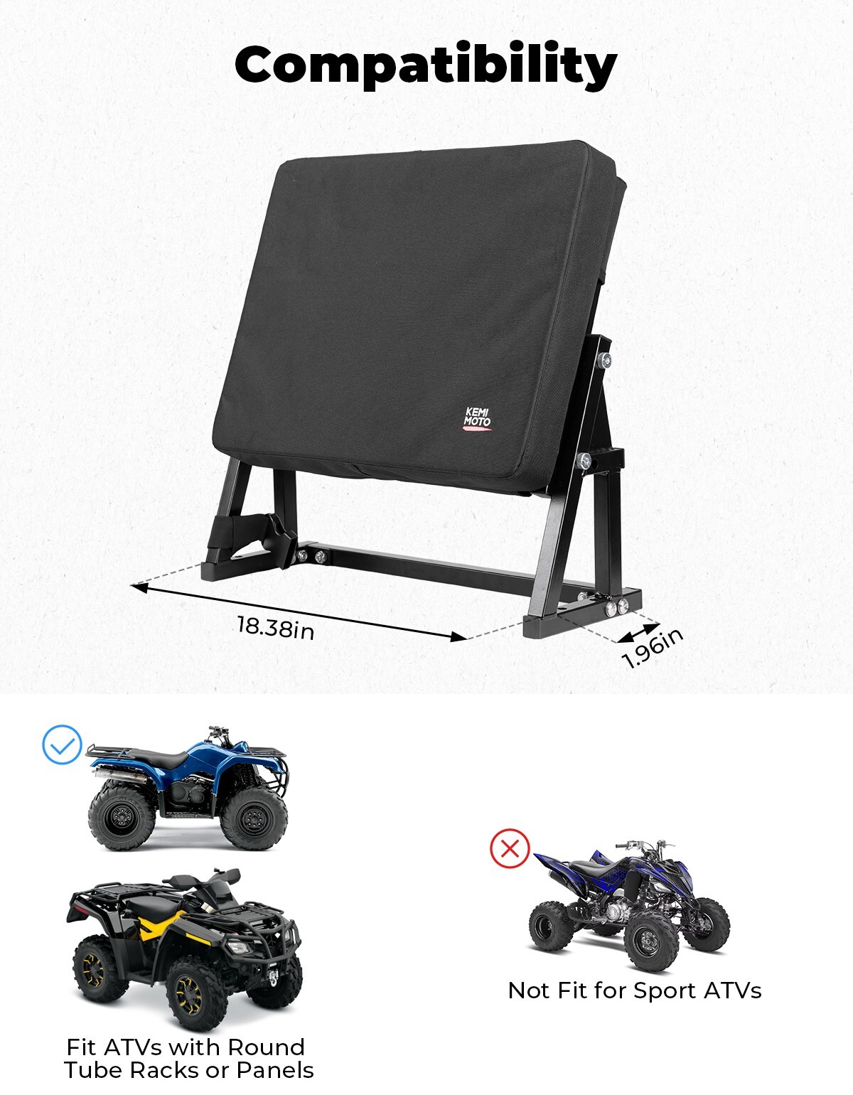 ATV Rear Seat Backrest W/ Steel Frame For Polaris Suzuki Can Am Grizzly Fourtrax