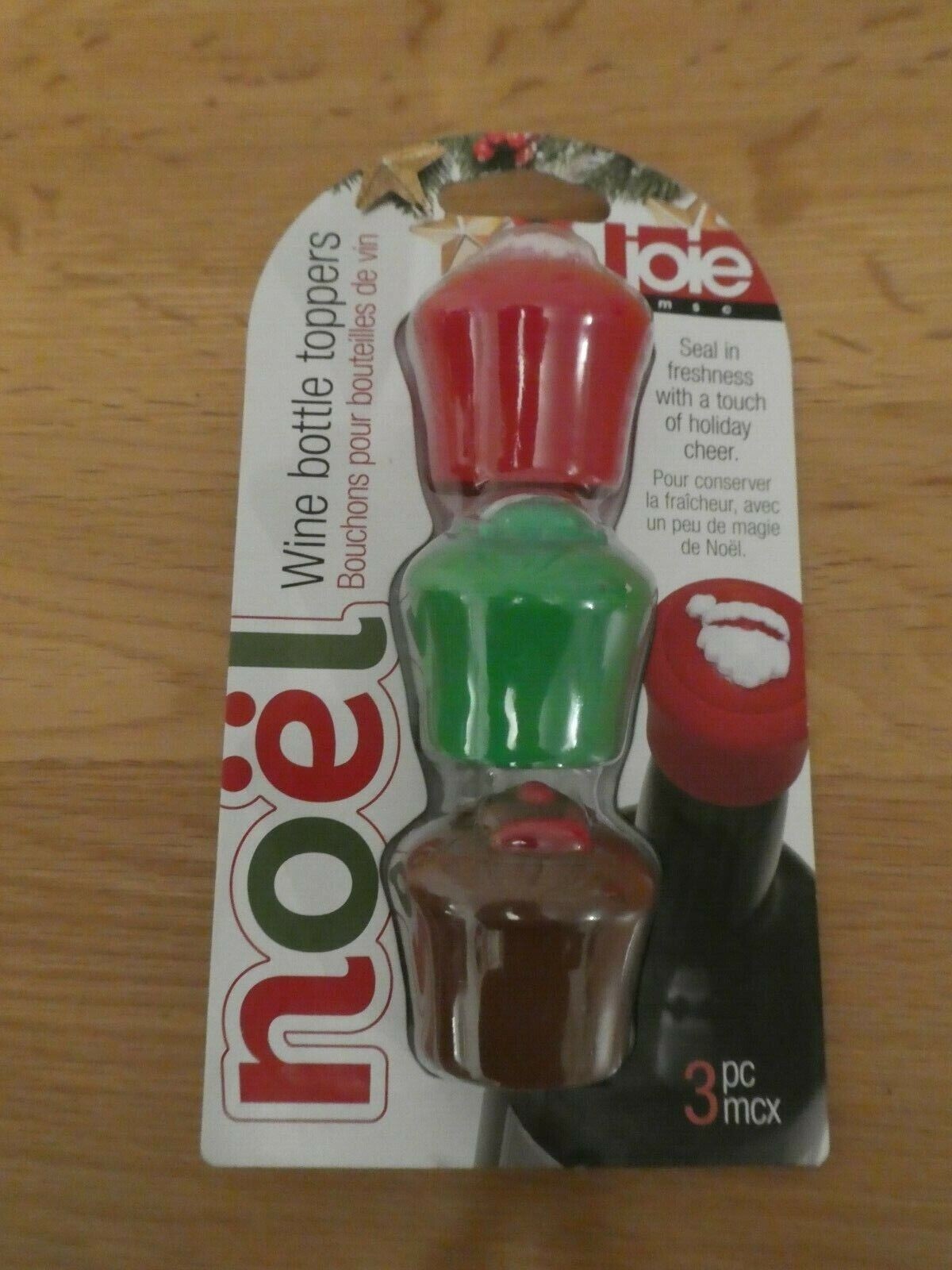 NEW 3 pack Joie Christmas Holiday Wine Bottle Toppers BPA-Free Silicone