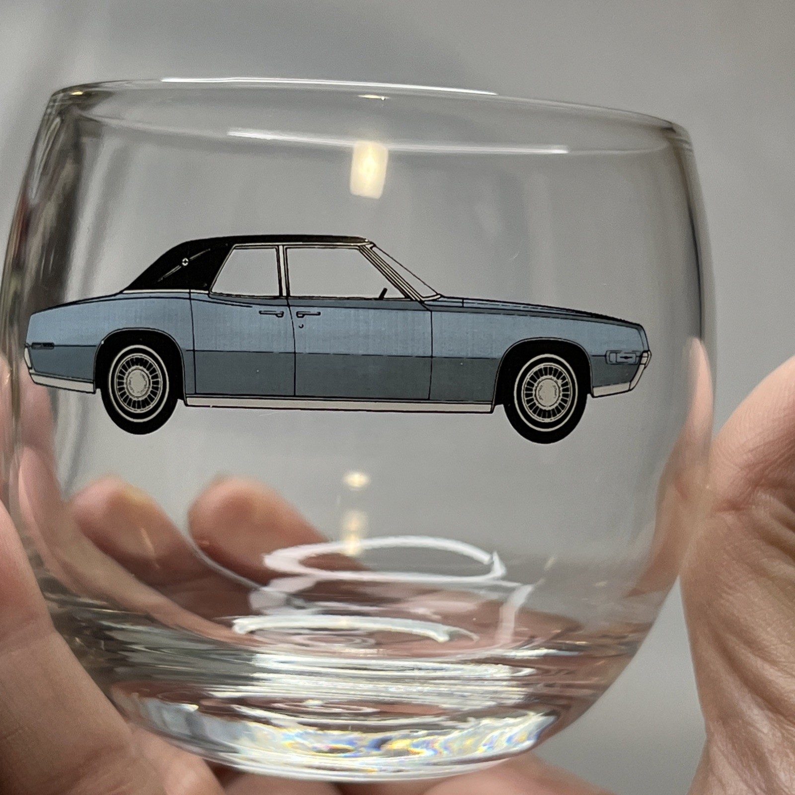 1968/69 Ford Thunderbird Dealer Promotional Roly Poly Low Ball Whiskey Glass