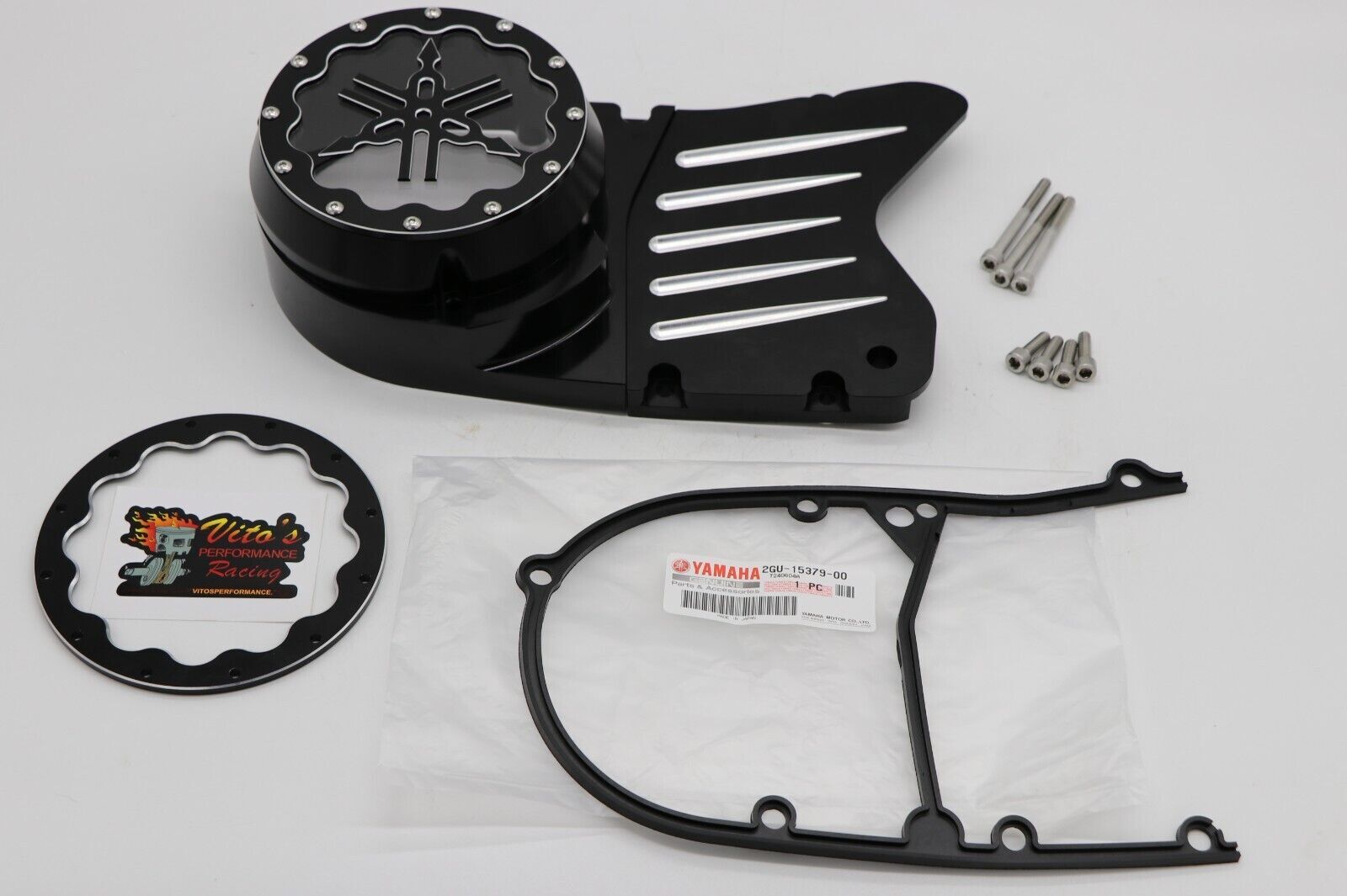 Billet aluminum stator cover clear window + 2 inserts for Yamaha Banshee BLACK