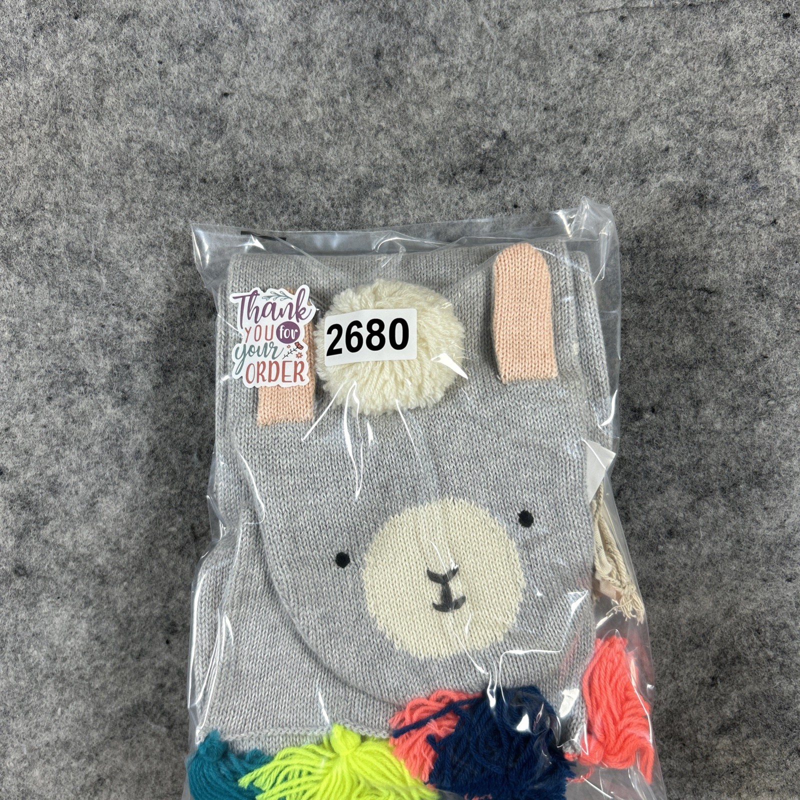 NWT Meri Meri Organic Cotton Scarf Gray Lama Bright Tassels Kids 3+ Fun Cozy