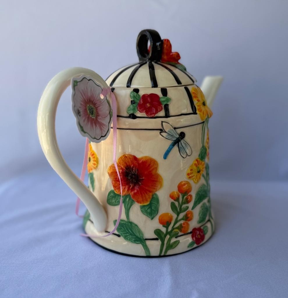 Blue Sky Clayworks Heather Goldminc Wildflower Tea Society Ceramic Tea Pot New