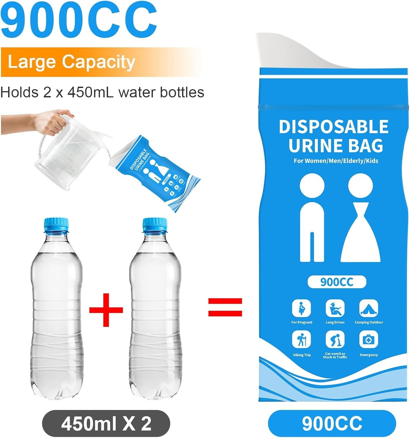 900ML Disposable Pee Bags 12PCS | Travel Urinal for Men Women Kids Camping