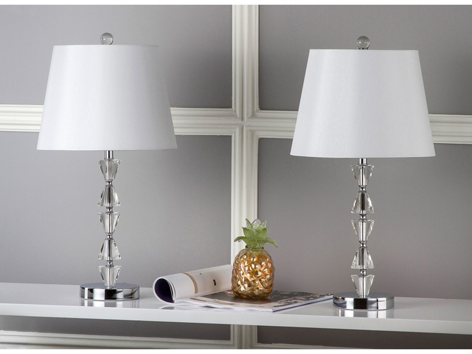 Safavieh Crystal Table Lamp Set of 2 Modern Clear Prism Bedroom Living Room Lamp