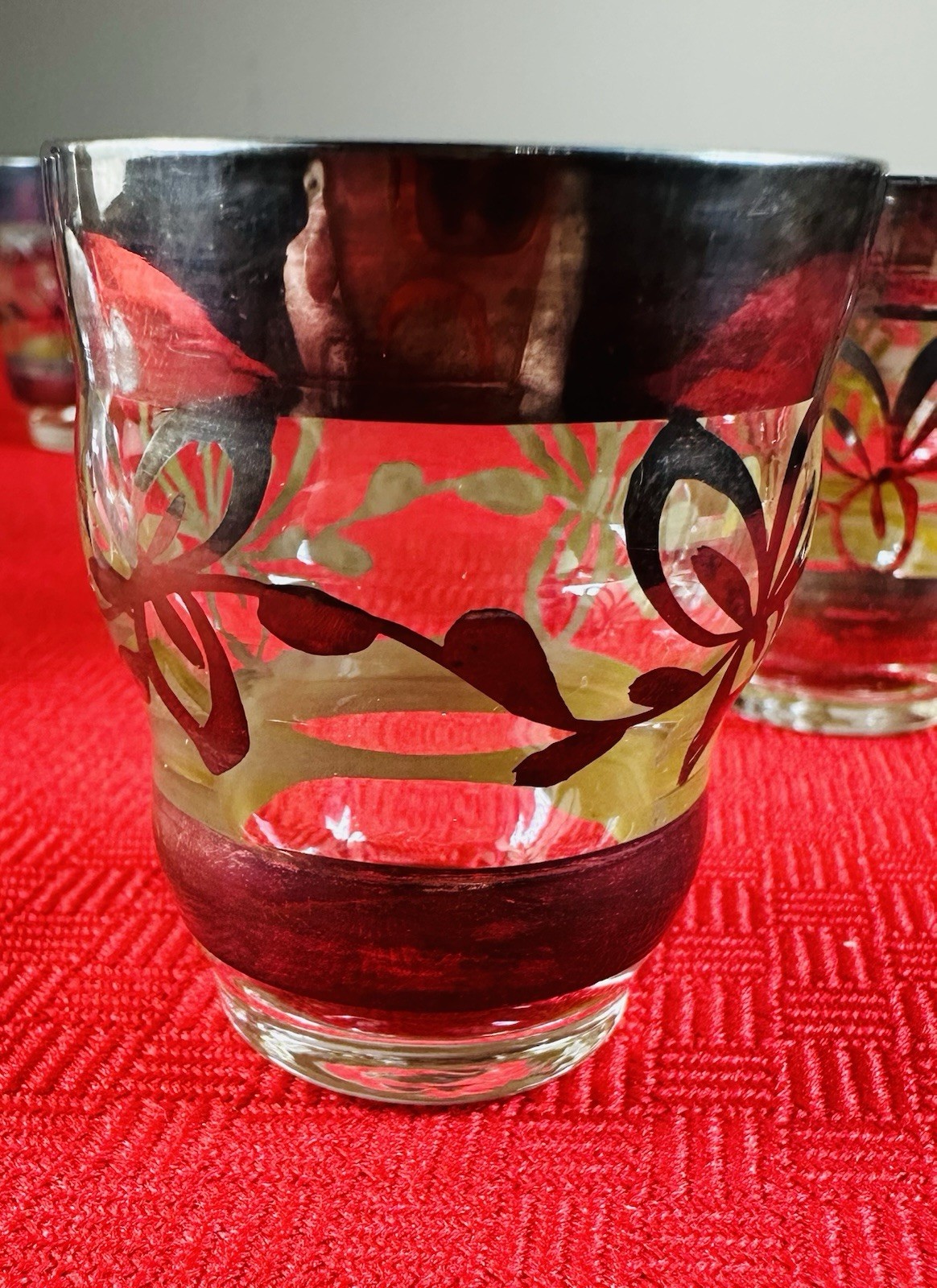 Antique 8 Piece Sterling Silver Overlay Decanter Set Art Deco Liquor Hand Blown