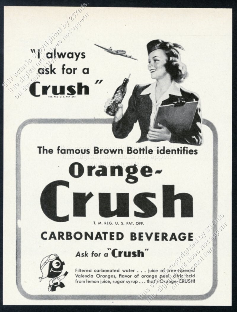 1946 Orange Crush soda airline stewardess art vintage print ad