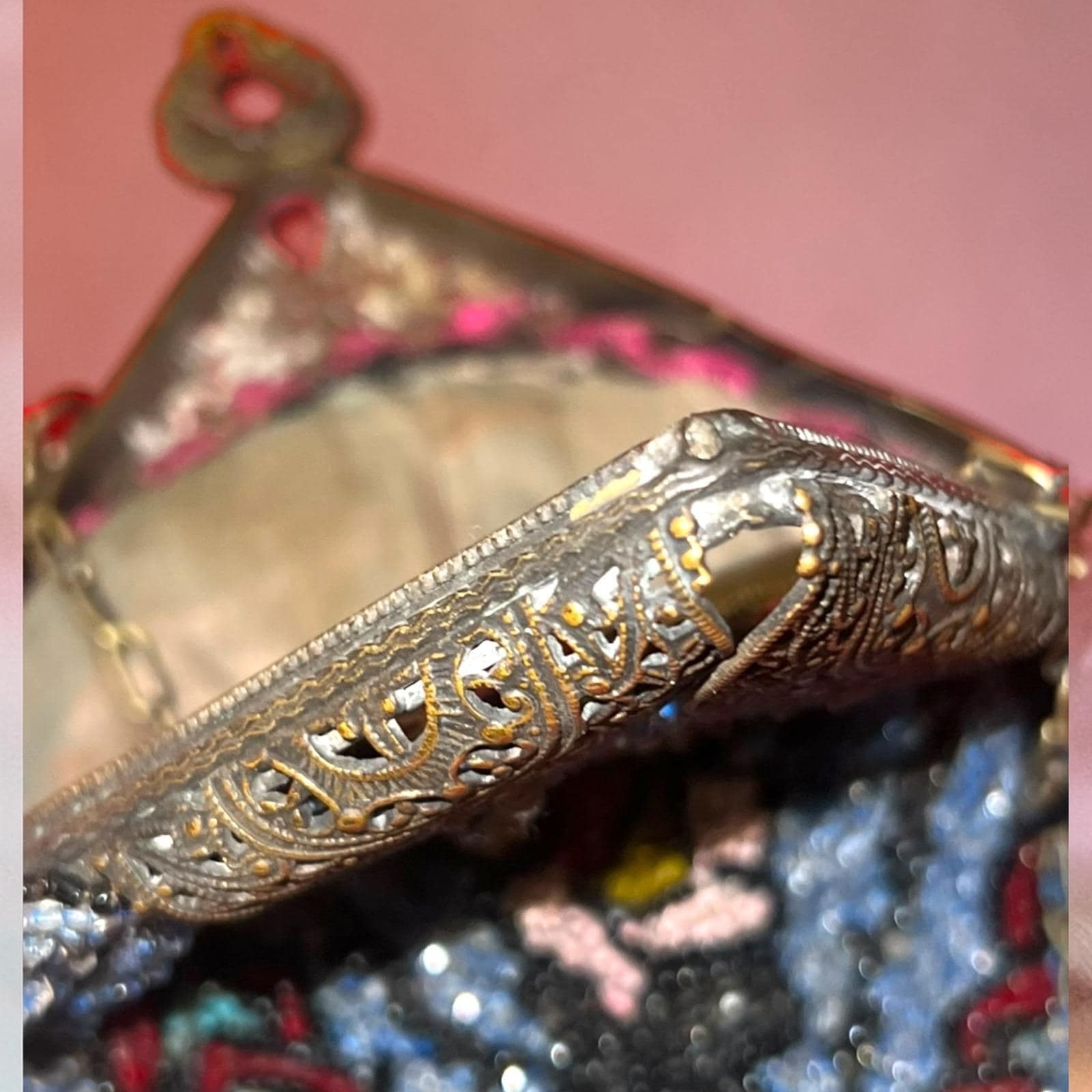 Antique 1920s Art Deco Micro Beaded Flapper Purse Floral Czech Glass Evening Bag